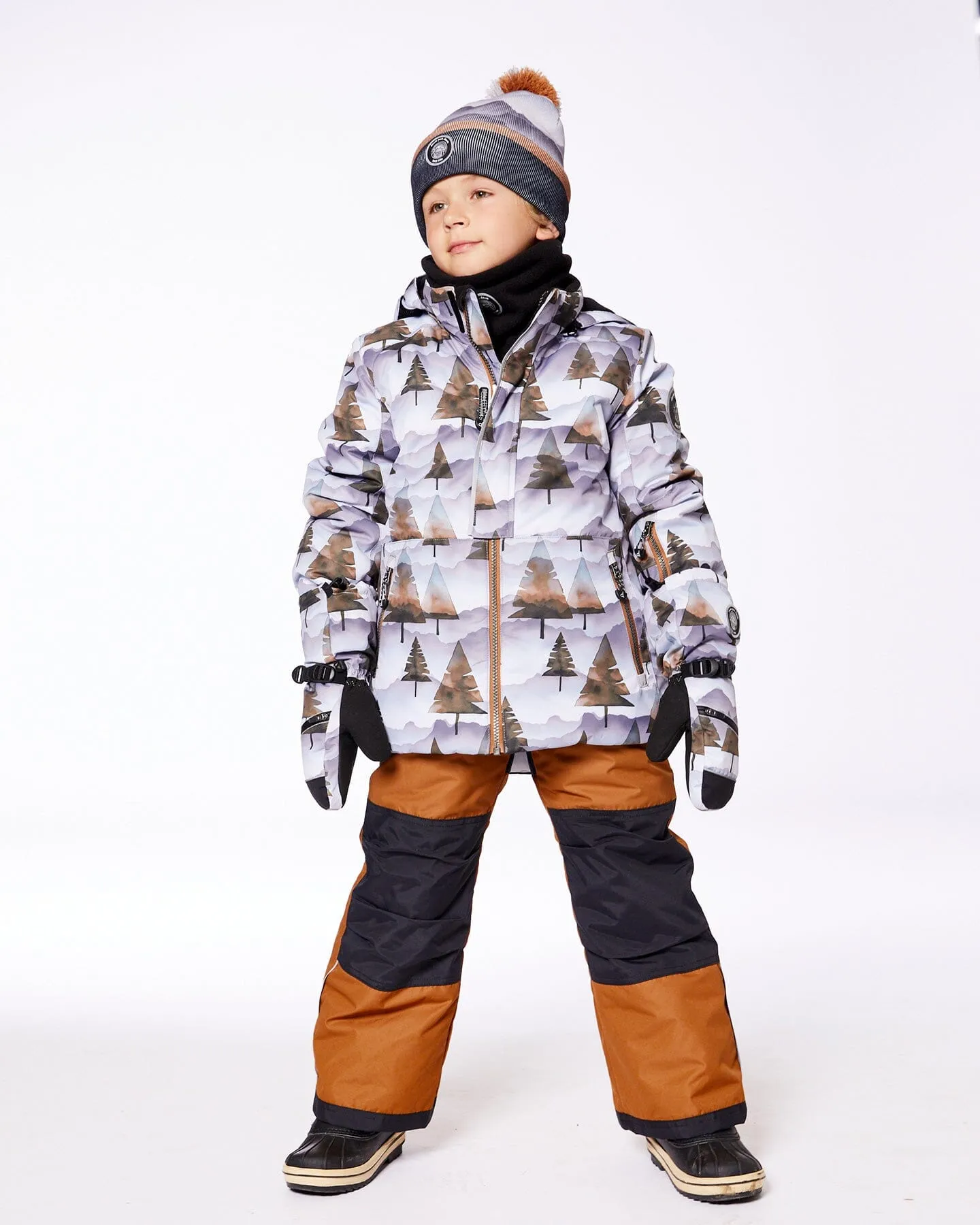 Two Piece Snowsuit Grey Landscape Printed Brown Trees And Brown