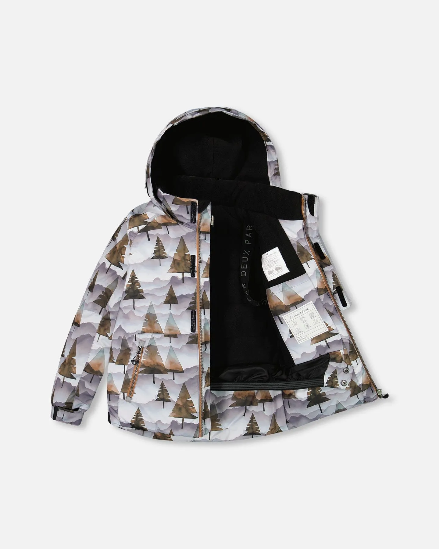 Two Piece Snowsuit Grey Landscape Printed Brown Trees And Brown