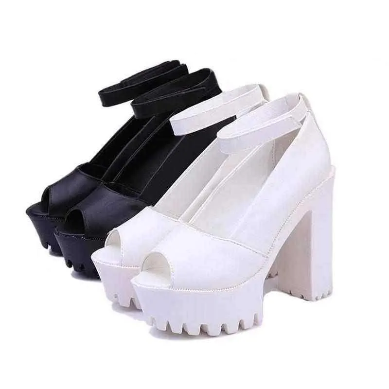Women Thick High Heel Platform Fish Head Open Toe Sandals