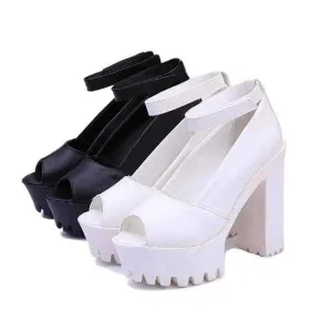 Women Thick High Heel Platform Fish Head Open Toe Sandals