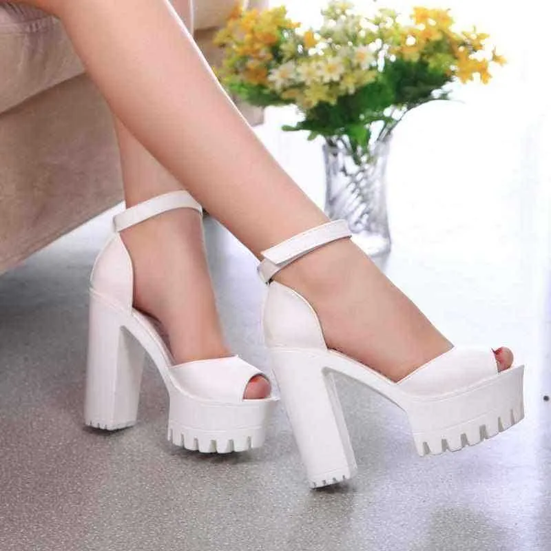 Women Thick High Heel Platform Fish Head Open Toe Sandals