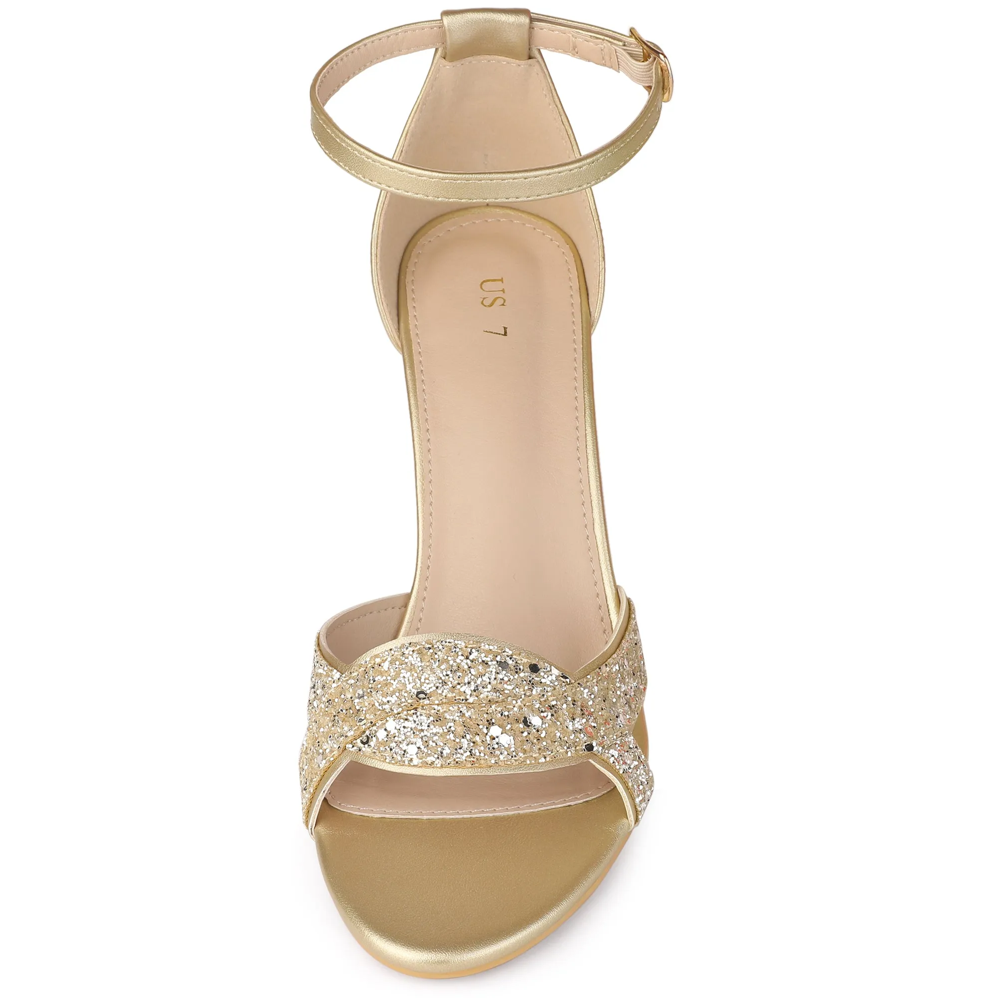 Women's Bling Glitter Ankle Strap High Chunky Heel Sandals