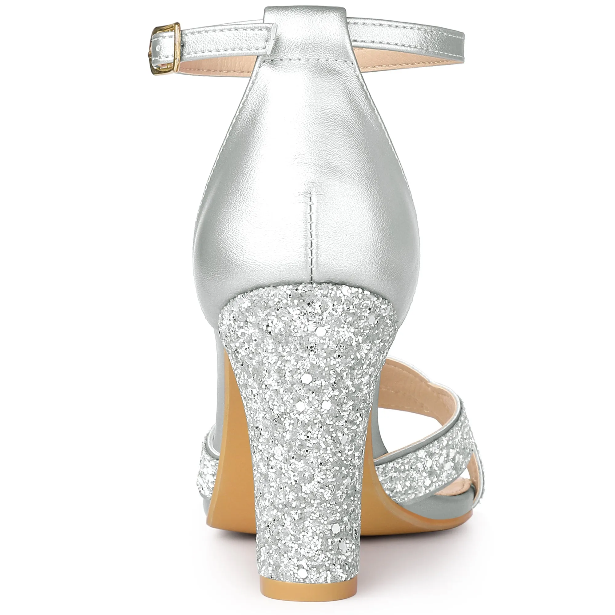 Women's Bling Glitter Ankle Strap High Chunky Heel Sandals