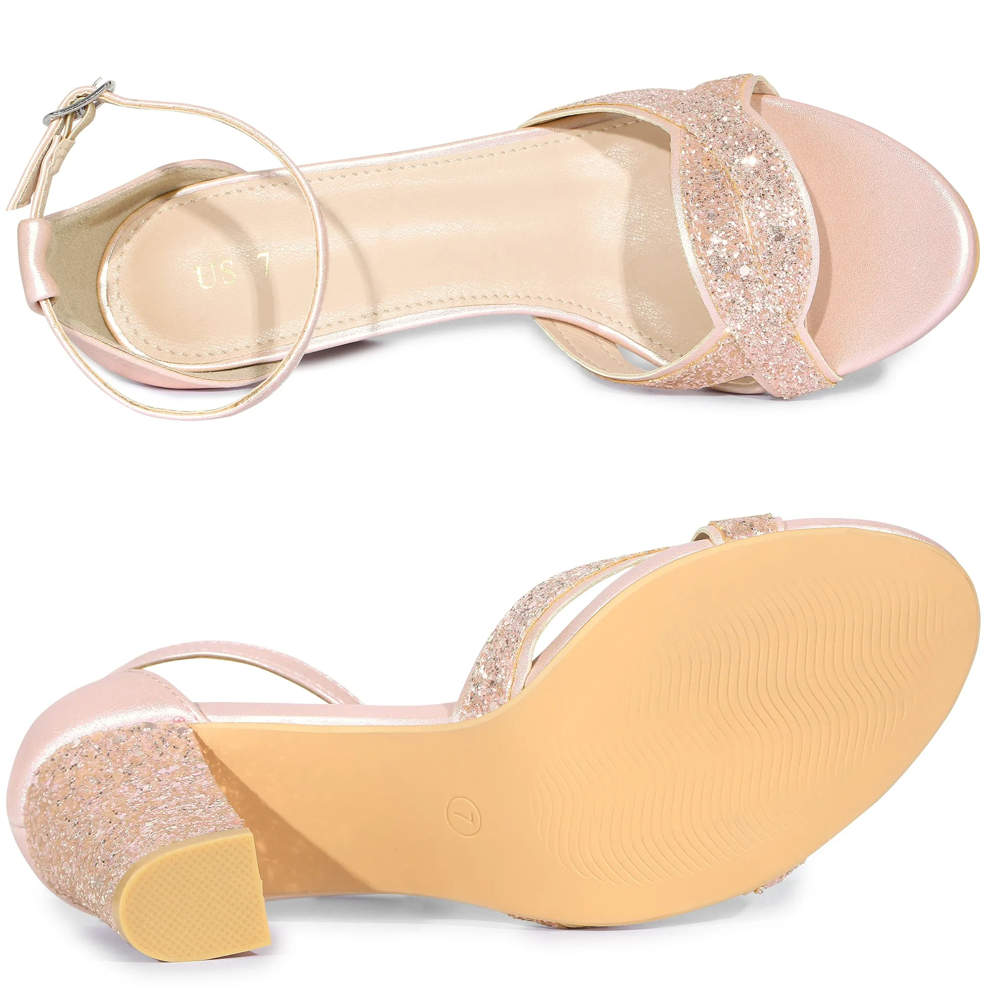 Women's Bling Glitter Ankle Strap High Chunky Heel Sandals
