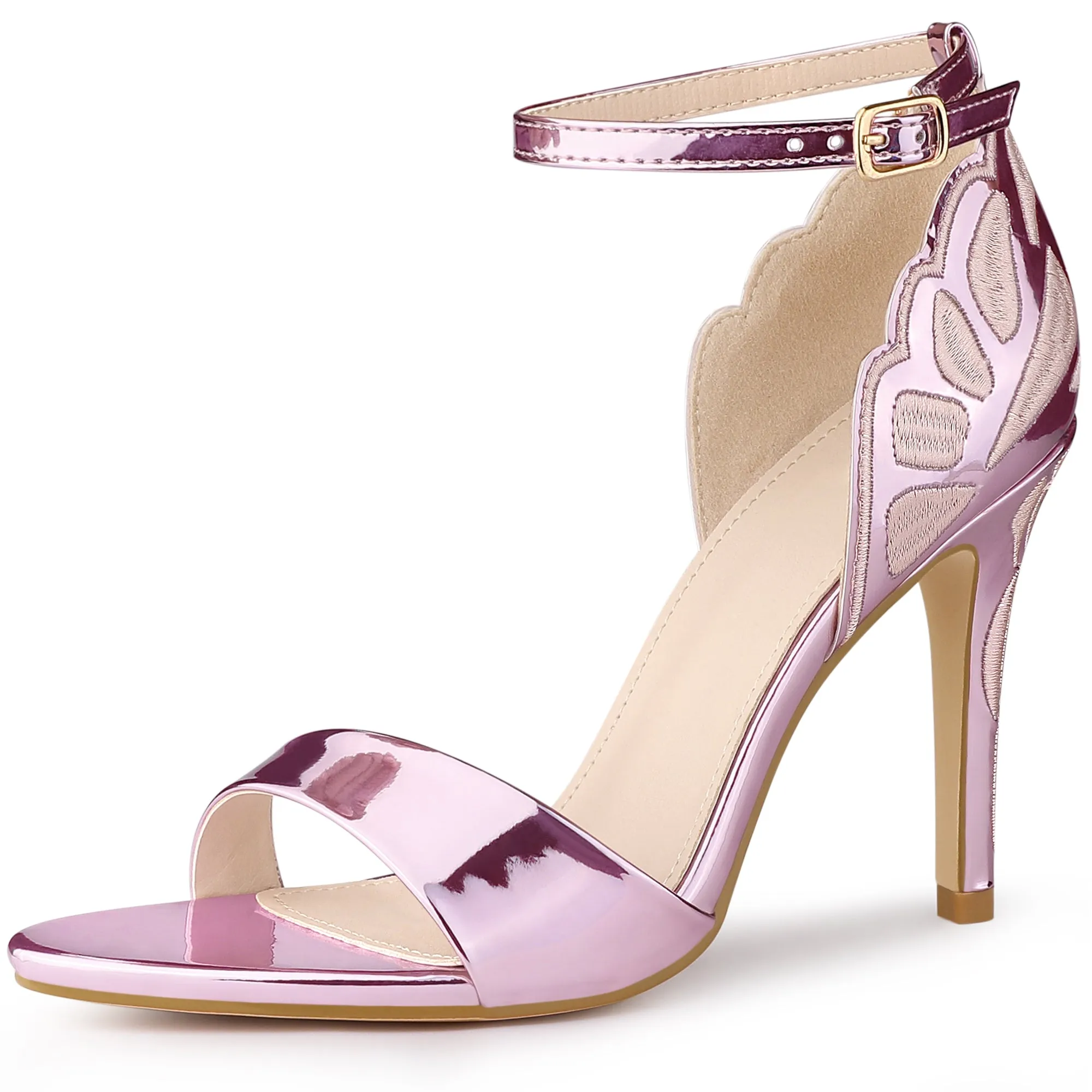 Women's Embroidered Leather Ankle Strap Stiletto Heel Sandals