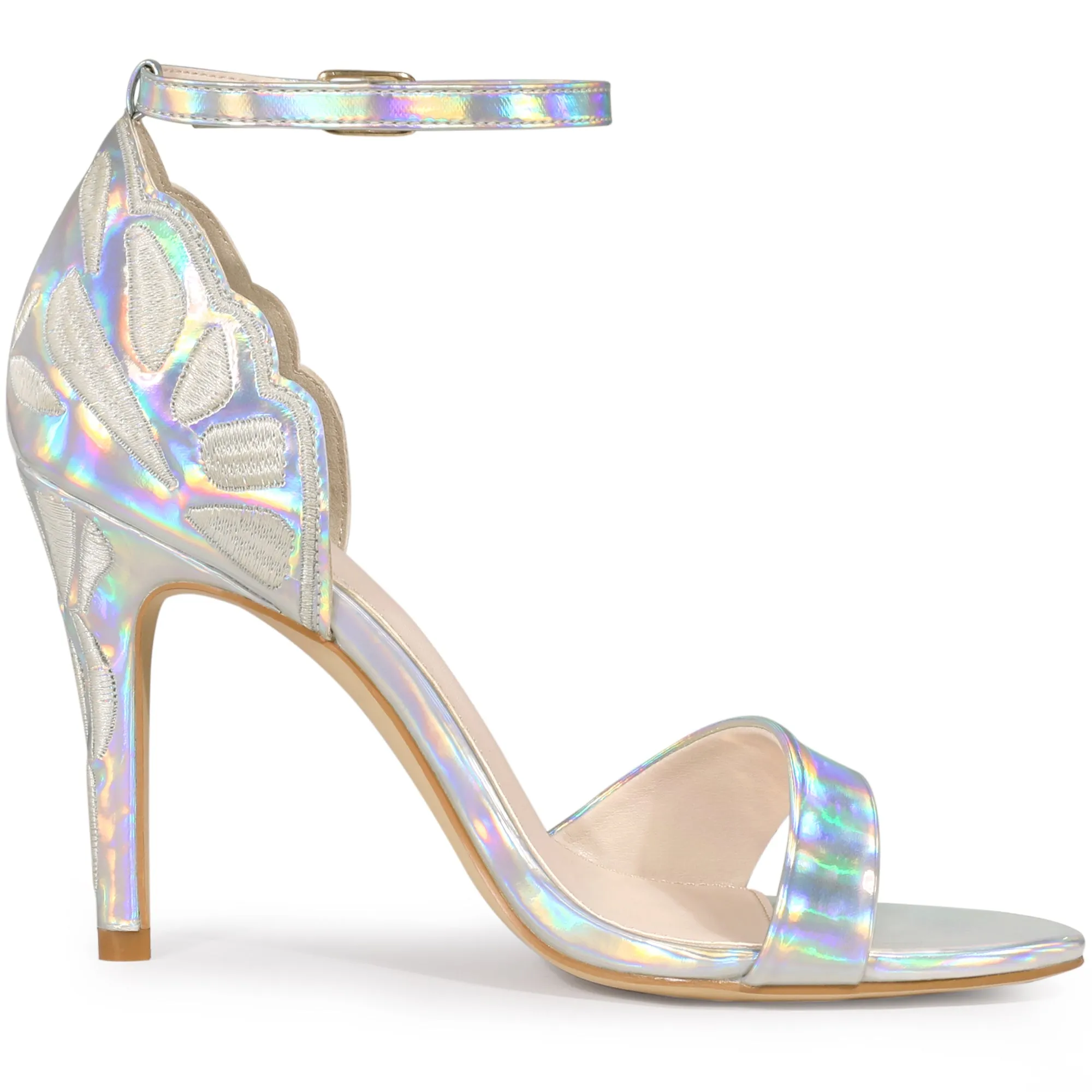 Women's Embroidered Leather Ankle Strap Stiletto Heel Sandals