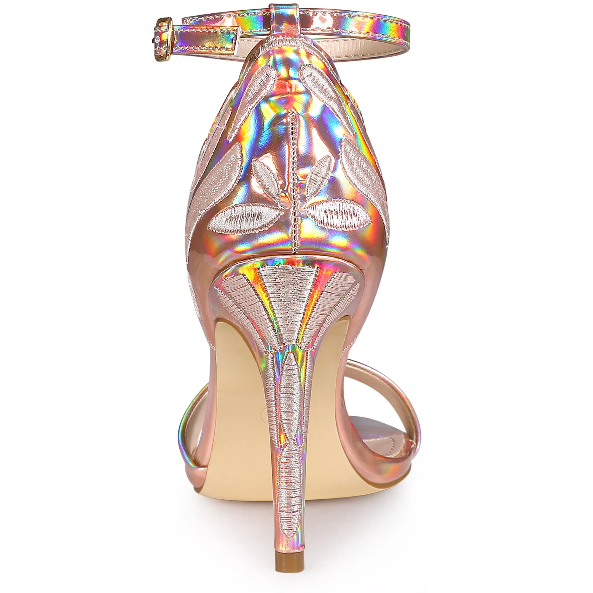 Women's Embroidered Leather Ankle Strap Stiletto Heel Sandals