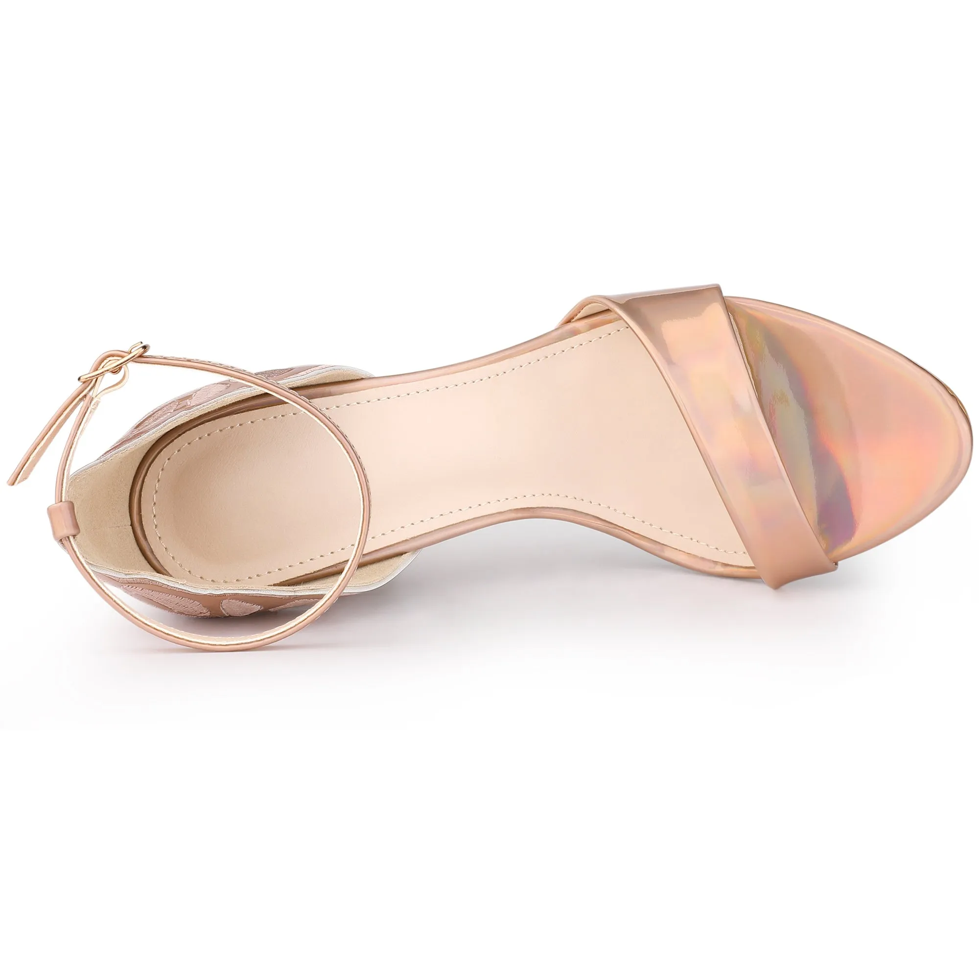 Women's Embroidered Leather Ankle Strap Stiletto Heel Sandals