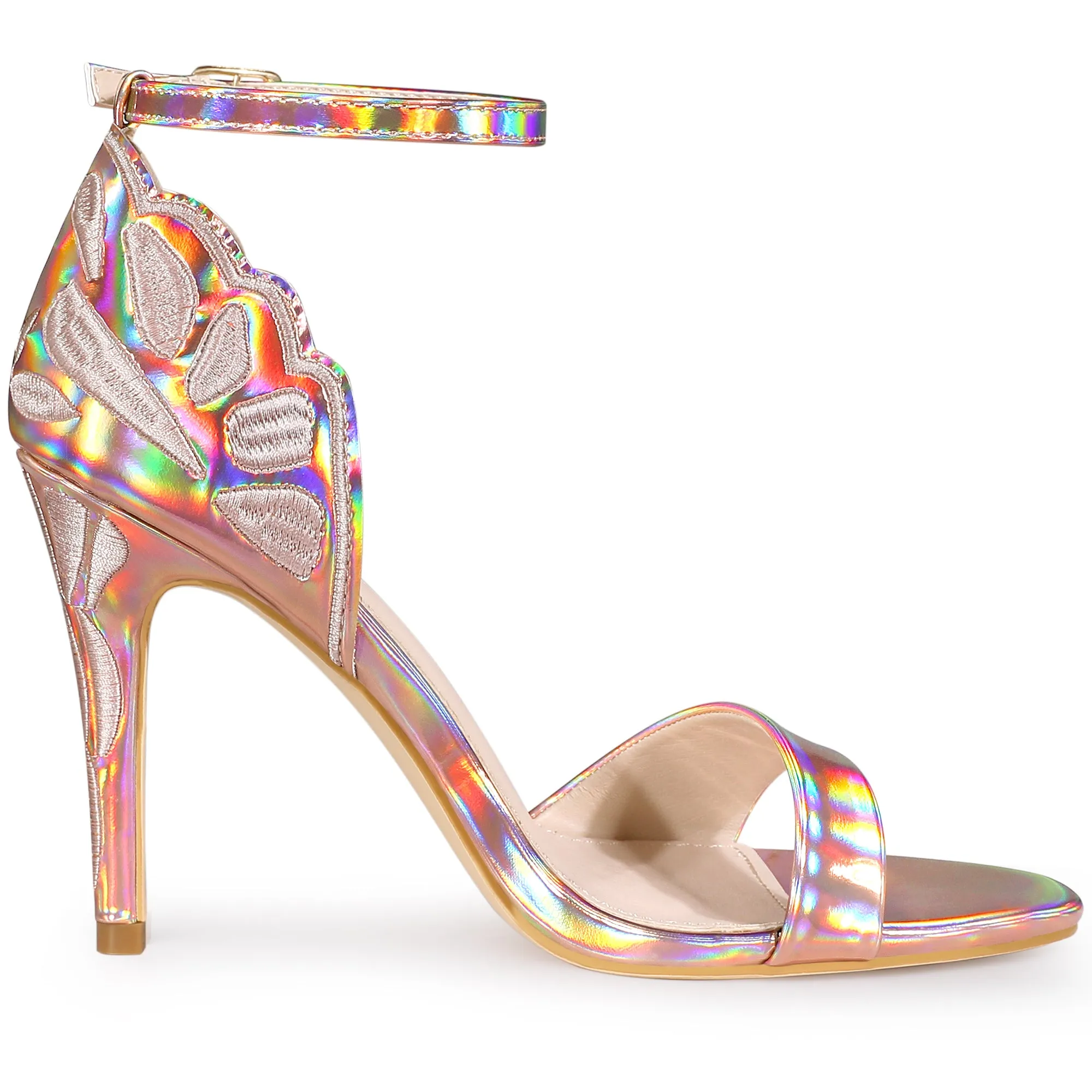 Women's Embroidered Leather Ankle Strap Stiletto Heel Sandals