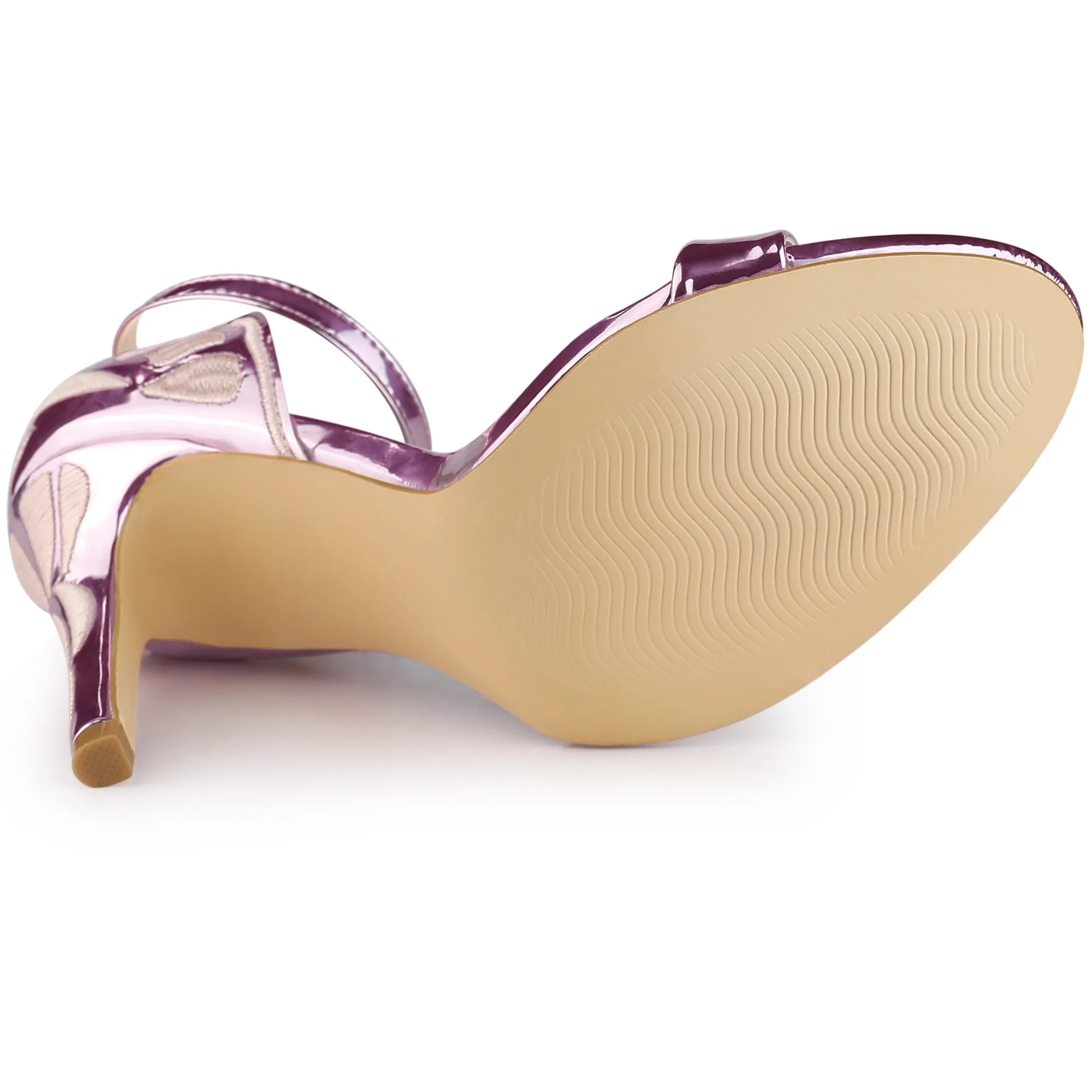 Women's Embroidered Leather Ankle Strap Stiletto Heel Sandals