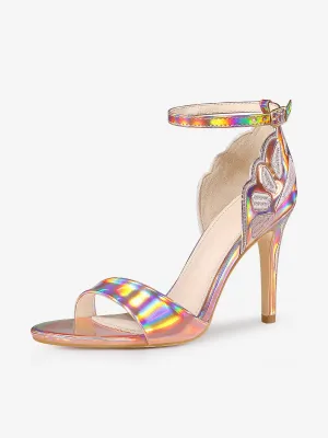 Women's Embroidered Leather Ankle Strap Stiletto Heel Sandals